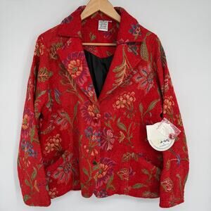 Parsley & Sage Blazer Women's XL Tapestry Floral Embroidered Art To Wear Red